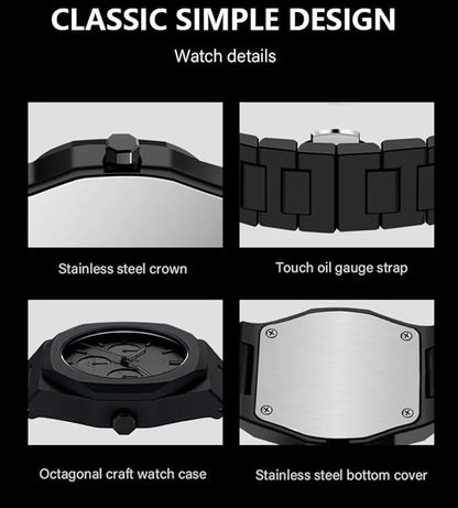 All-Black Men's Quartz Watch with Arabic Numerals