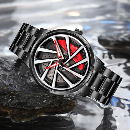 Men's Creative 3D Car Wheel Rotating Wrist Watch